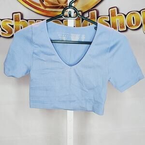 Primark Cares Light Blue Ribbed Crop Top V Neck Size S
